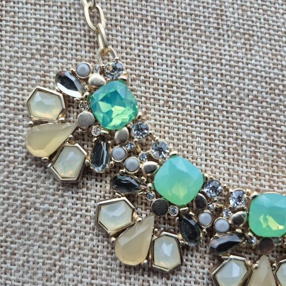 The Limited Statement Necklace Green Faux Stones Crystals & Gold Tone Chain 20" - Picture 8 of 8